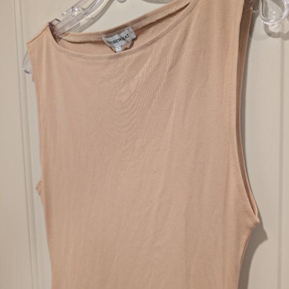 Weworewhat Boat Neck Midi Beige Classic Elegant Dress Size Large - Picture 5 of 12